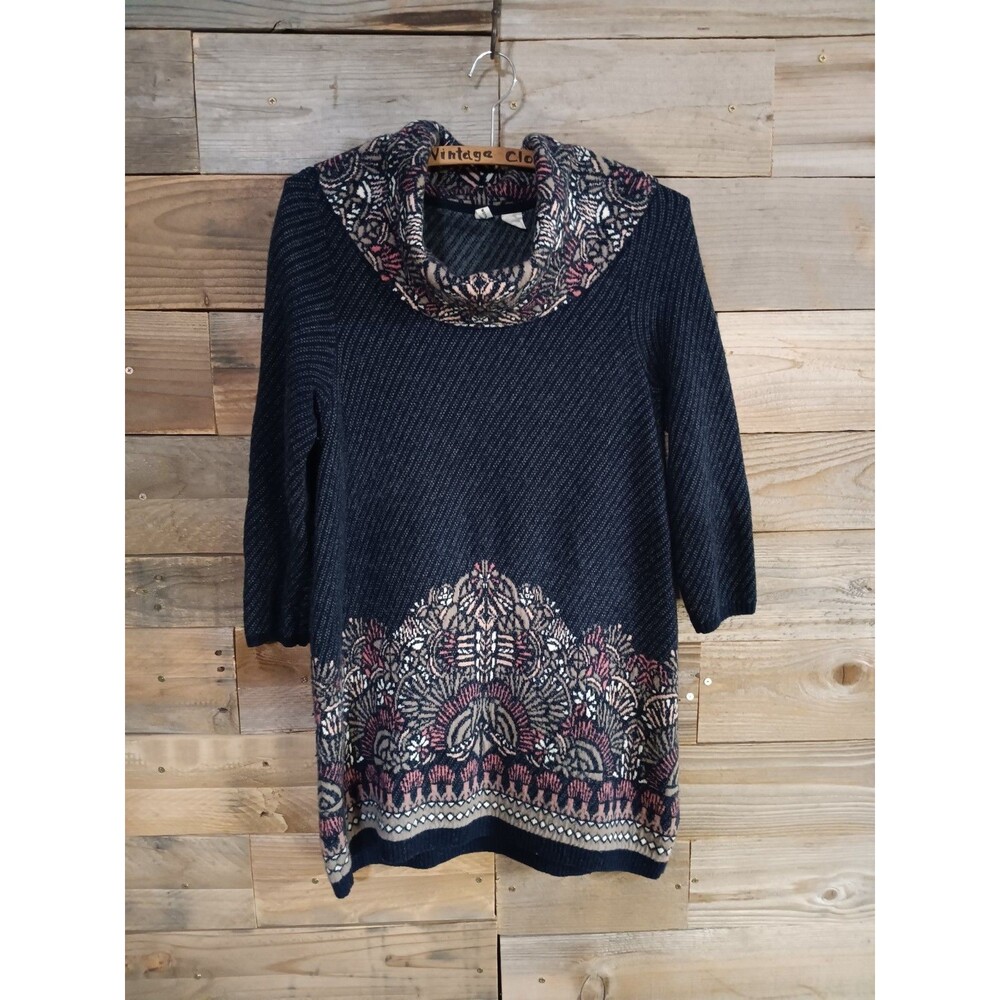 MOTH Anthropologie Imperial Garden Tunic Sweater Cowl Neck Sz. Med. Cotton Wool